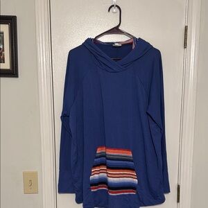 Blue Hooded Top with Striped Pocket